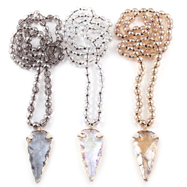 

fashion bohemian tribal jewelry 8mm glass long knotted beads glass arrowhead pendant necklaces necklaces pendants, Silver