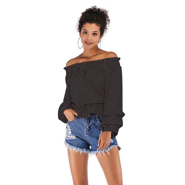

womens fashion and blouses casual off shoulder shirts blusas 2019 spring puff sleeve polka dot blouse ladies tie up clothes, White