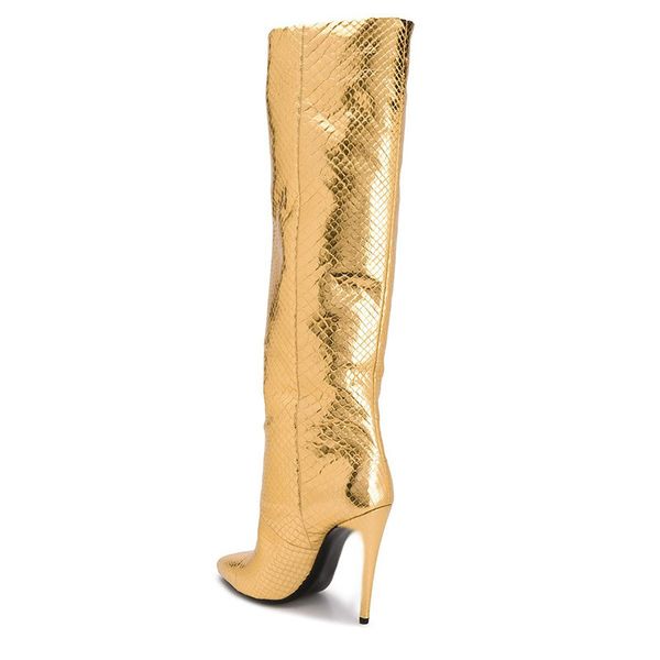 

designer shoes 2019 new solid fashion boots thin heel pointed toe gold high heels winter slip on thigh-high boots women shoes 02