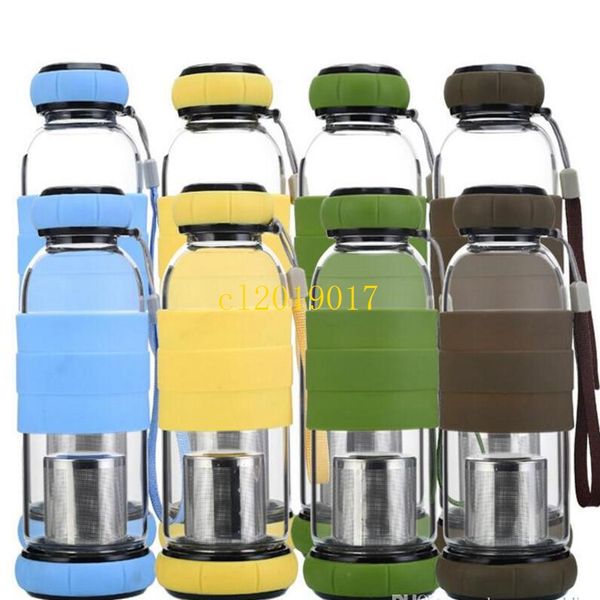 20 pz infusori per tè a due piani bottiglia d'acqua in vetro siliconico resistente alle alte temperature regali per auto creativi filtro per il tè 420 ml / 550 ml