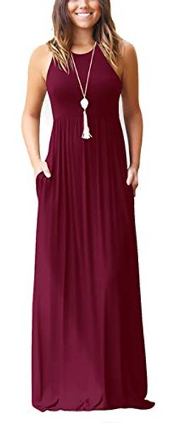 

korsis women's summer casual loose sleeveless racerback long maxi swing dresses pockets, Black;gray