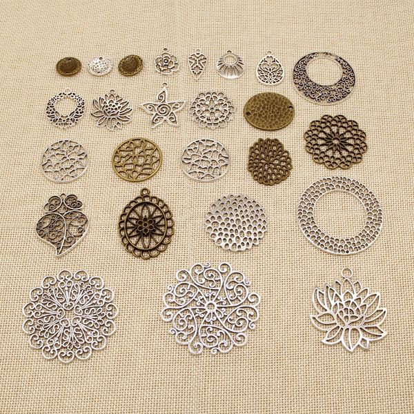 

50 pieces diy accessories for jewelry motif lotus flower water ripples connector hj224, Bronze;silver