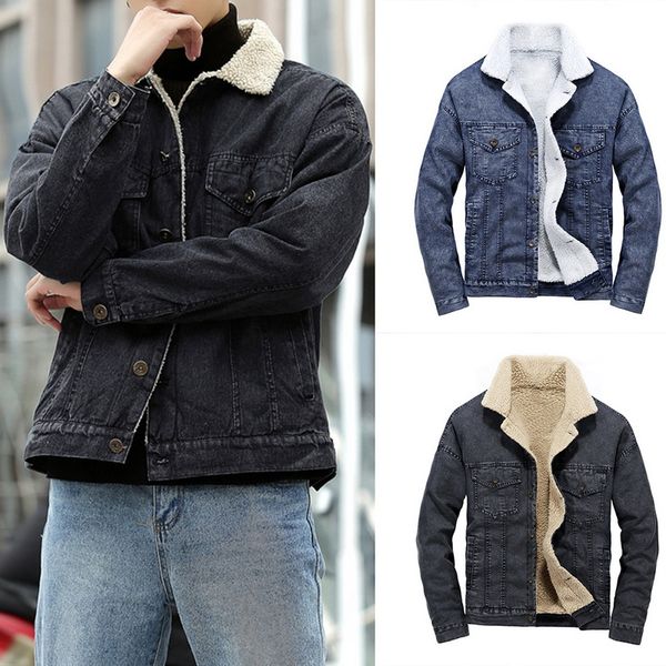 

winter thick jeans jackets denim coats lapel button outerwear casaco masculino casual fleece warm jacket men clothing chaquetas, Black;brown