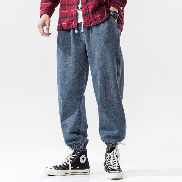 

men's vintage blue jeans haren pants wide elastic waist with large pants package