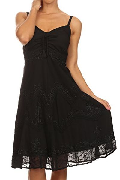 

sakkas lacey stonewashed embroidered silver threaded spaghetti strap dress, Black;gray