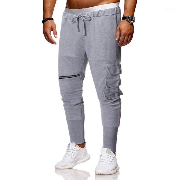 

sweatpants left fake pocket and right zipper decoration pants hommes lashing closing casual pants designer mens patchwork, Black