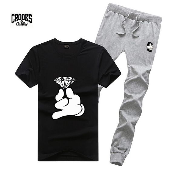 

m8635 s-5xl men's set cotton swag t shirts + long pants skateboard solid hip hop letter tracksuits, Gray