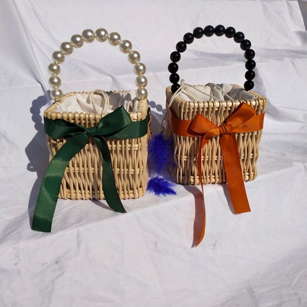 

ручной работы соломы crossbody сумки для женщин лук жемчуг сумки женские сумки ручной работы ротанг женщины сумка ротанг пляжная сумка