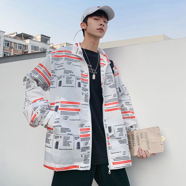 

2019 summer korean version of the new wave male of the port wind long sleeve solid color letter casual jacket, Black;brown