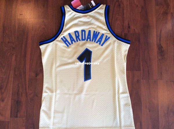 

sewn anfernee hardaway #1 gold jersey 1993-94 rare mitchell and ness basketball retro shirt size xs-6xl jerseys ncaa, Black;blue