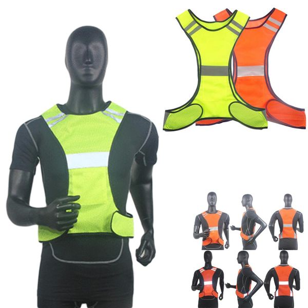 

fluorescent high visibility reflective safety sport vest elastic fluorescence strap for night running riding jogging, Black