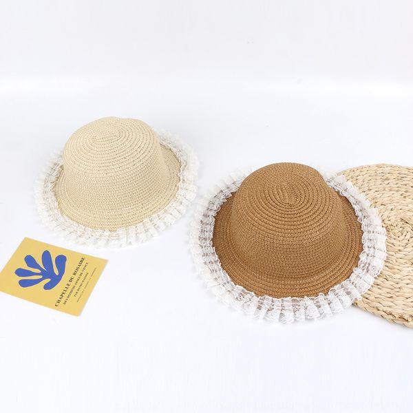 

parent-child children shade female baby travel beach flat sun straw sun hat straw hat, Blue;gray