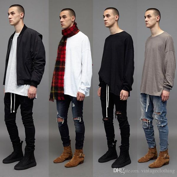 

street wear loose basic tee cotton t-shirt solid casual long sleeve t-shirts long plain lover tee shirt, White;black