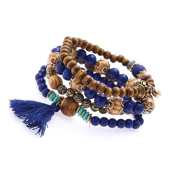 

songhua stone bracelet multilayer color beads tassels bracelet bangles for women elastic stretch jewelry fashion girl gift, Black