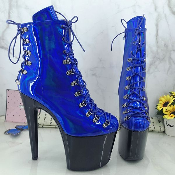 

leecabe holo pu 20cm/8inches pole dancing shoes high heel platform boots closed toe pole dance shoes, Black