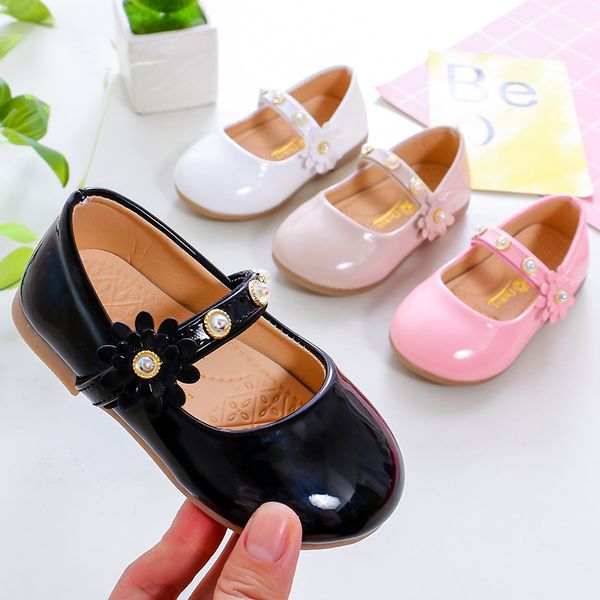 

girls shoes kids princess shoes children casual flats mary janes pearl beading band with sweet flowers soft cute 21-30 new, Black;red