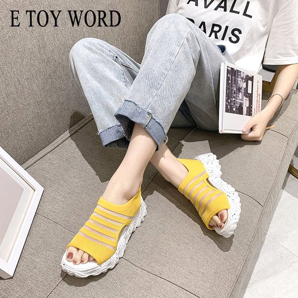 

e toy word fish mouth sandals female 2020 new summer women sandals thick bottom muffin wild student flat roman shoes, Black