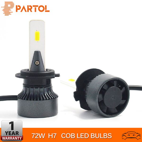 

partol 72w h7 led bulb car light cob led chips 8000lm auto headlight bulb 6500k 12v 24v for focus