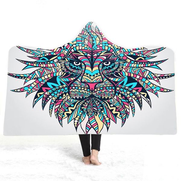 

hippie lion hooded blanket for men and kids halloween dress up magic cloak thicken warm flannel blanket with hat plush blankets