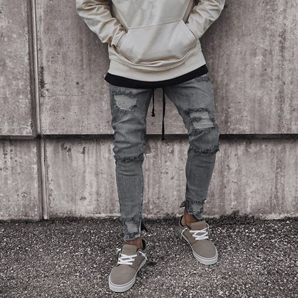 

zipper тонкий fit hole джинсы мужские джинсовые узкие байкер джинсы брюки мужчины ripped hole брюки разрушаемый изношенные брюки hombre, Blue