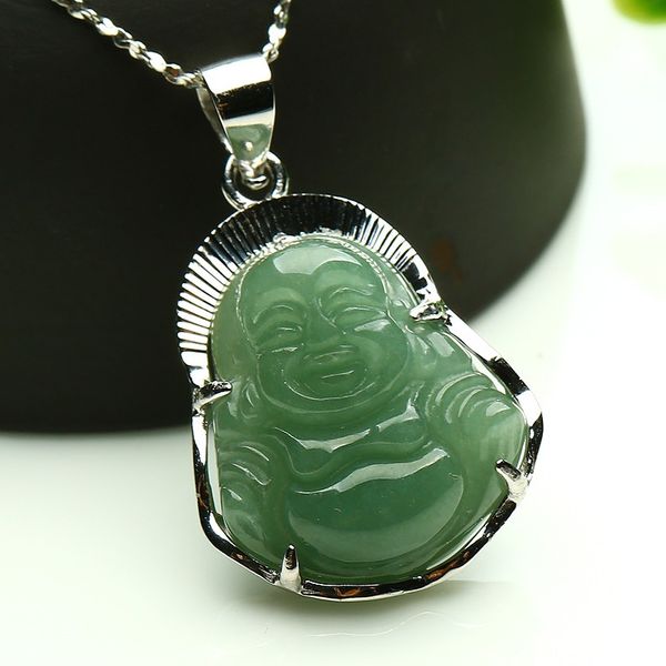 

925 silver inlaid natural a cargo oil emerald buddha public pendant women's necklace jade pendant genuine jade buddha special