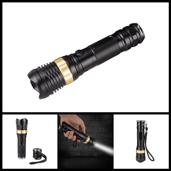 

new pattern led rotating dimming t6 light flashlight 26650/18650 lithium battery charge flashlight outdoors illuminating lamp