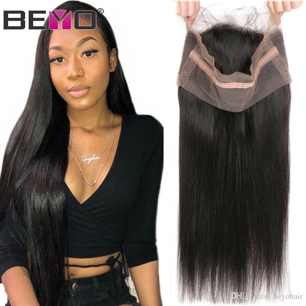 

360 lace frontal closure brazilian hair straight lace closure cuticle aligned hair closure human hair lace frontal pre plucked beyo, Black;brown