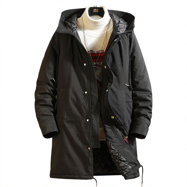 

man increase cotton thickening windbreaker winter self-cultivation long fund loose coat trend increase enlarge size jacket, Black