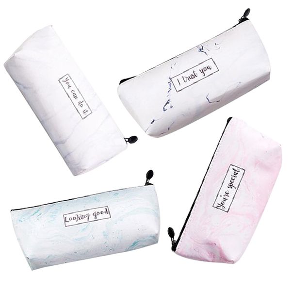 

1 pc marble pencil case kawaii pencilcase stationery school supplies quality printed pu pencils storage pencil cases