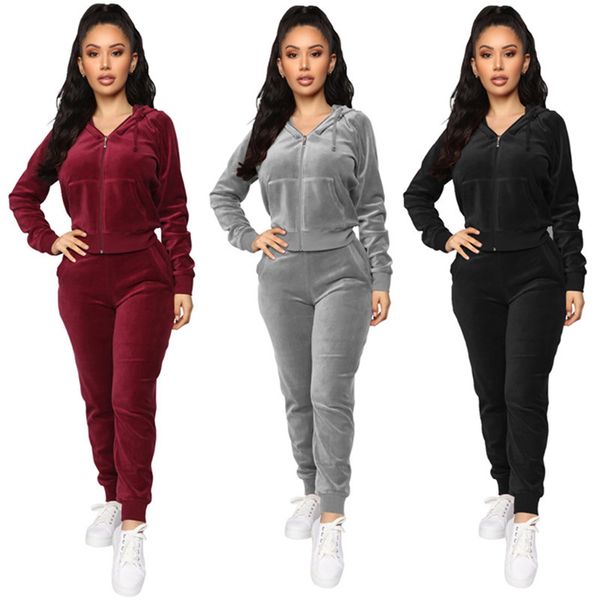 Plus Größe 2XL Damen Velours-Trainingsanzüge Jogginganzug Kapuzenjacke + Hose 2-teiliges Set Freizeitoutfits Herbst Winter Trainingsanzug Sportbekleidung 1769