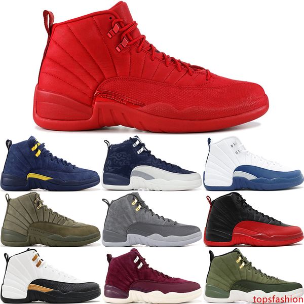 

12 12s зима черный бык тренажерный зал красный мастер мужская баскетбольная обувь такси грипп игра шерсть французский синий vachetta tan кро