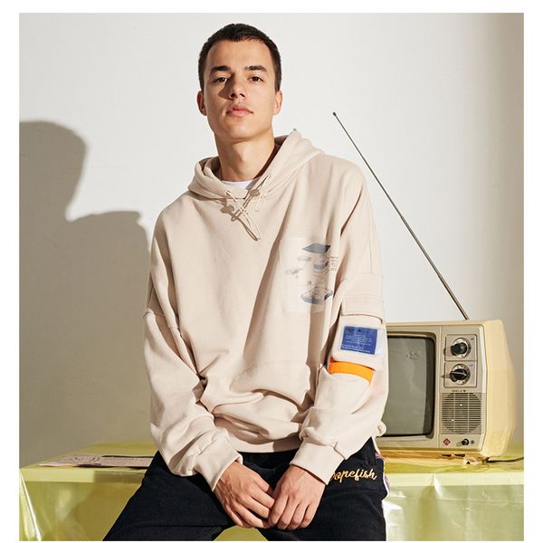 

дизайнерский свитер 2019 мужская осень новый свободный принт с капюшоном бренд моды балахон роскошный хип-хоп свитер мужская одежда 2 цвета, Black