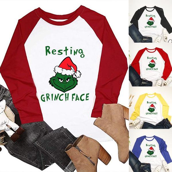 

solid color letter print green monster fshion style casual apparel christmas style womens autumn deaigner crwe neck long sleeve, White