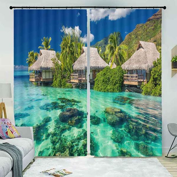 

maldivian water house 3d window curtains living room bedroom drapes rideaux factory customized size shower shading cloth
