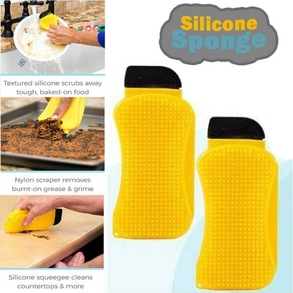 

3 in 1 silicone sponge brush dish washing scrubber cleaning brushes soap liquid silicone shovel multi-function kitchen tool zza256