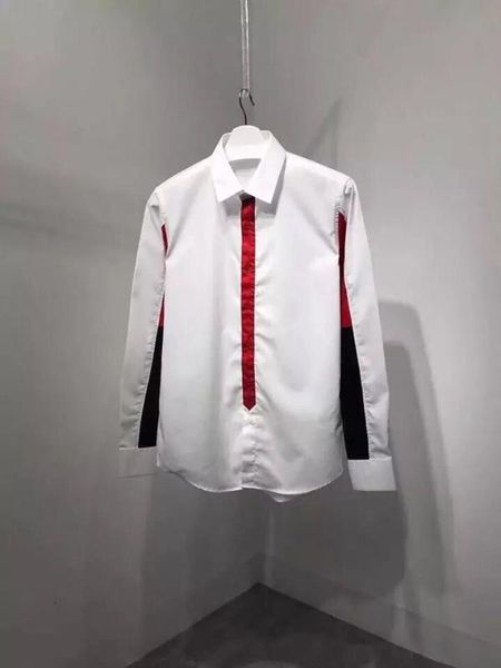 

xs-6xleuramerican autumn and winter arm sleeve red and white stripe contrast color splicing tide men slim shirt shirt, White;black