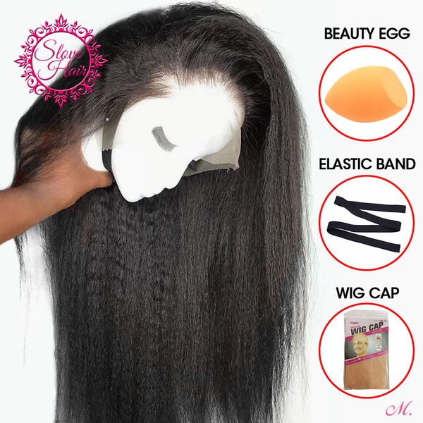 

13x4 kinky straight lace front human hair wigs for women black color 130% remy brazilian middle ratio with elastic band slove, Black;brown