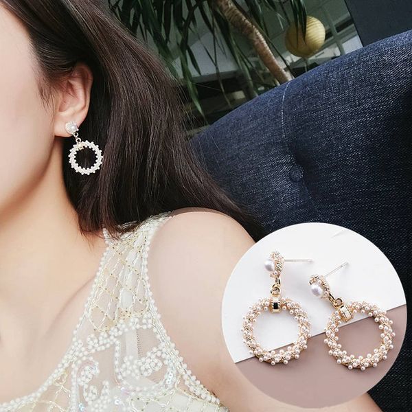 

2019 imitation pearl geometric water temperament style earrings jewelry star crystal korean elegant fashion 3colors, Silver