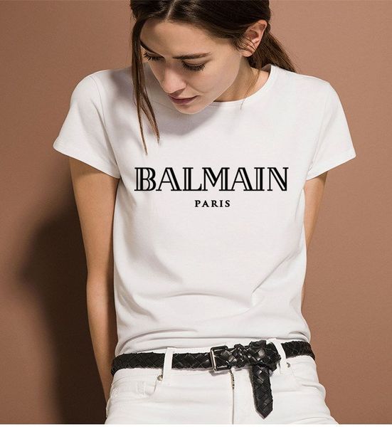 

2019 Летняя футболка Мода Tide Brand Футболка для мужчин Дизайнерские Рубашки Письме Balmain Печать Повседневный Мужчины Женщины Crew Neck Hot Sale Размер