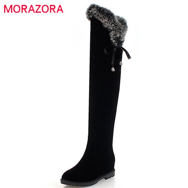 

morazora 2018 big size 34-45 keep warm long boots women thigh high over the knee boots round toe autumn winter shoes woman, Black