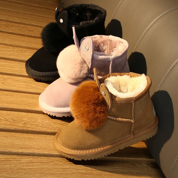 

children' snow boots lovely fur one piece fashion cotton shoes plush baby antiskid girl shoes 25-36sizes, Black;grey