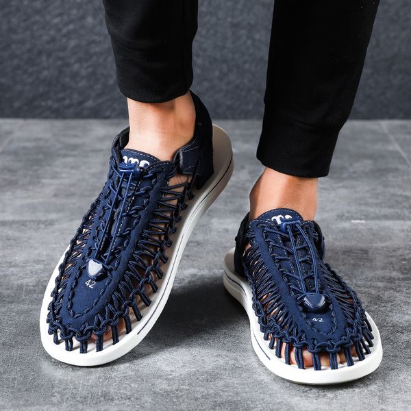 

новые мужские сандалии из мягкой кожи летние вязаные пляжные туфли ручной работы дышащие римские гладиаторские сандалии большой размер 38-47, Black