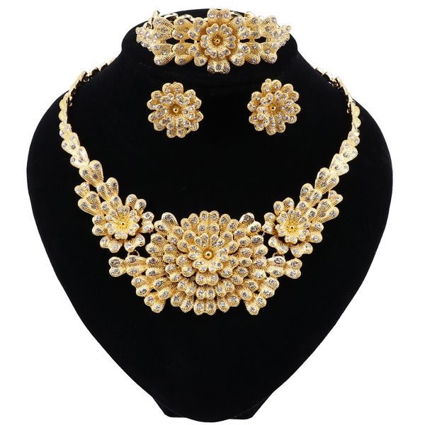 Mode Hochzeit Afrikanische Perlen Schmuck-Set Für Frauen Türkische Indische Nigerian Perlen Halskette Ohrringe Dubai Gold Schmuck Sets