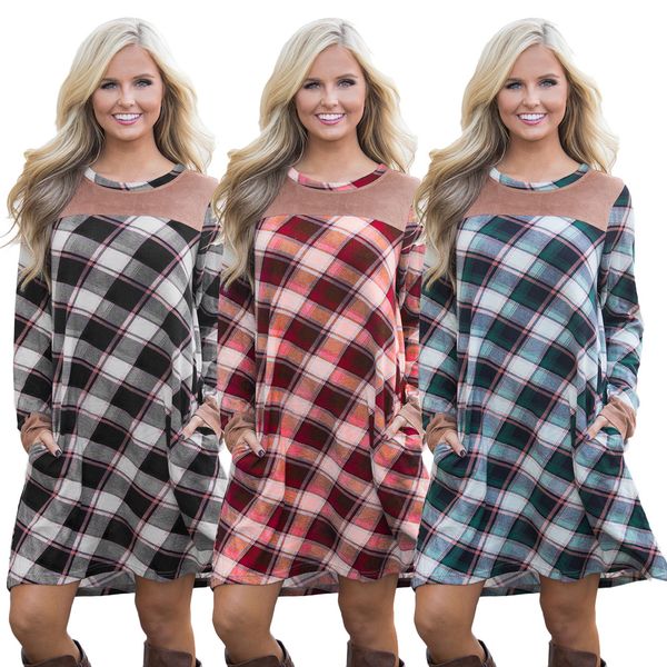 

европейская и американская женская одежда мода сращивание 100% хлопок клетчатая футболка топы платья, White