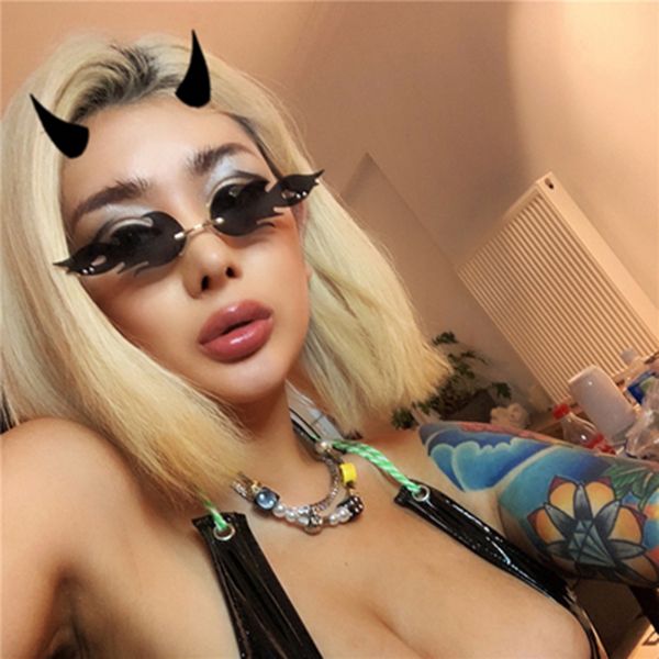 

zyomy men new 2019 shades women sun glasses rimless brand fire style flame uv400 sunglasses metal, White;black