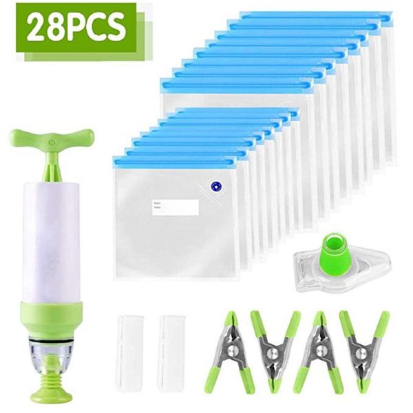 

20pcs/set bag kits reusable storage vacuum seal bags with hand pump bag sealing clips wrap for storage ing