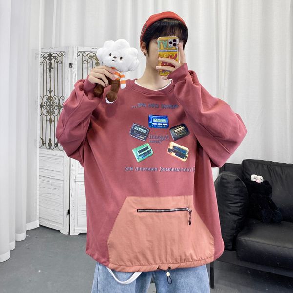 

2020 весной и осенью новый мужской длинные сыпучие печати толстовка мода повседневная круглый шеи пуловер коралл красный / зеленый / черный, Black