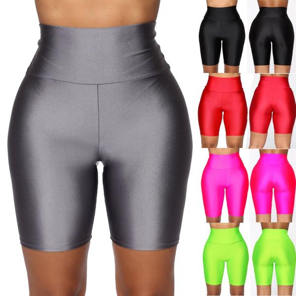

hirigin high waist neon yoga shorts women workout fitness hip training elastic spandex shorts skinny running cycling sportwear, White;red