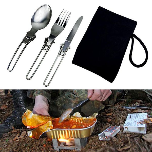 

dinnerware flatware set cutlery flatware spoon bag utensil travel stainless steel foldable