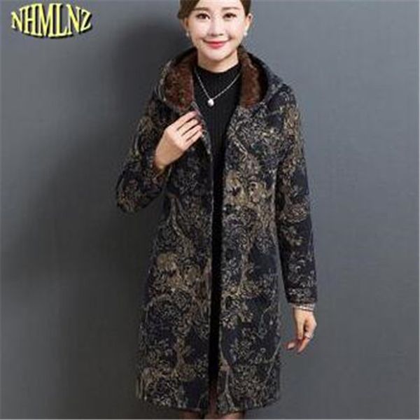 

middle aged elderly warm hooded winter women casual cotton jacket 2017 new printing long-sleeved women cotton coat -5xl new480, Black
